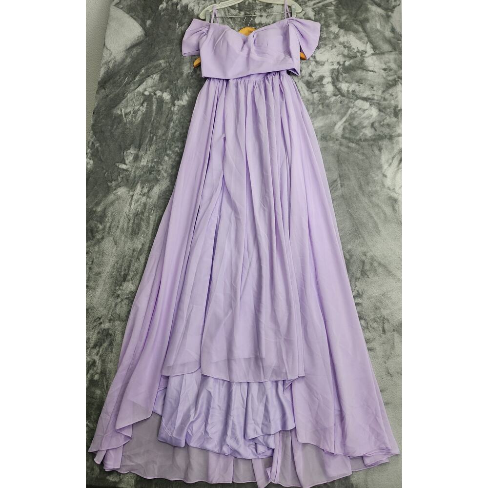 NEW Hebeos‎ Dress Womens 12 Purple 2-Piece Off Shoulder Chiffon Top Maxi Skirt